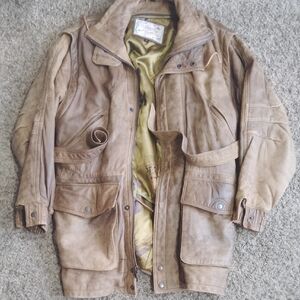 Vintage Tan Leather Military Jacket Original Belt Included